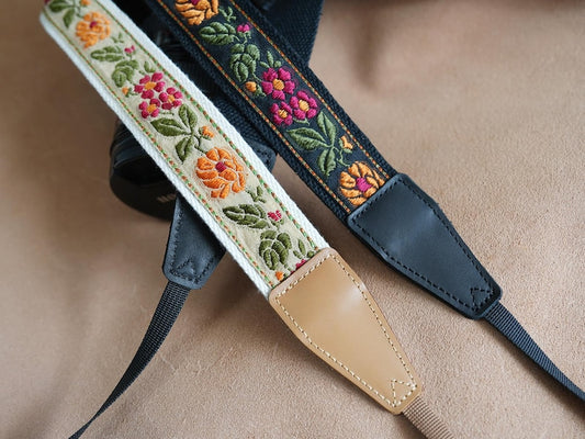 Vintage Floral Embroidered Wildflower Camera Strap Camera Strap Leather Camera Strap Unique Photography Gift